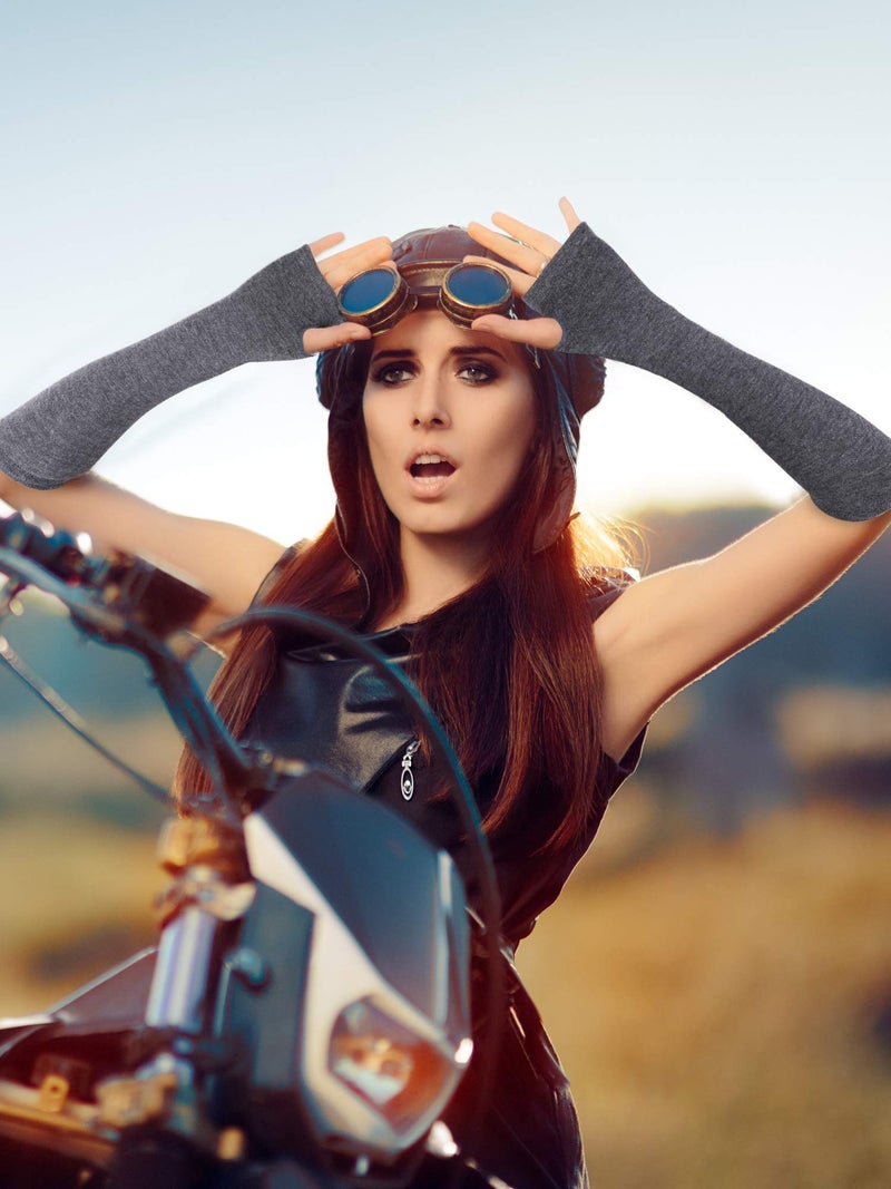 Bememo 4 Pair Gothic Long Fingerless Gloves Punk Arm Warmer Knitted Arm Sleeves with Thumb Hole Elbow Length Gloves for Adult(Black, Light Grey, Dark Grey, Coffee) - Image 3